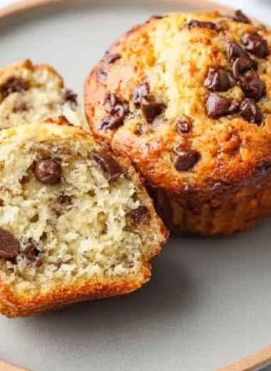 Delicious Banana Chocolate Chip Muffins fresh out of the oven