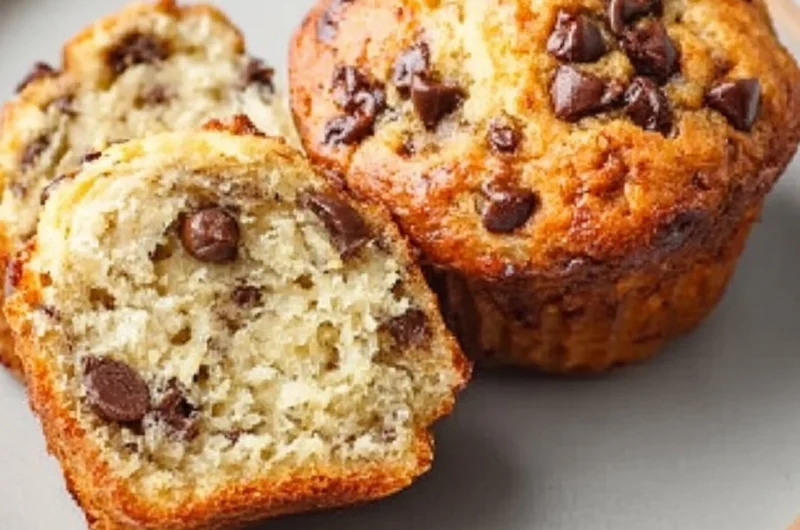 Delicious Banana Chocolate Chip Muffins fresh out of the oven