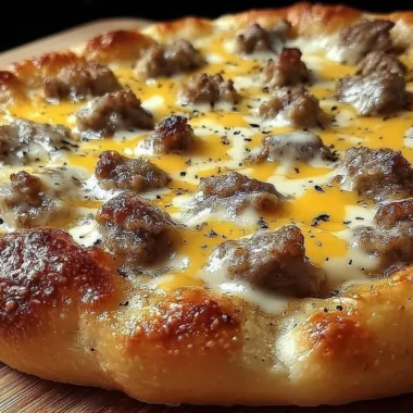 Delicious breakfast pizza topped with sausage gravy