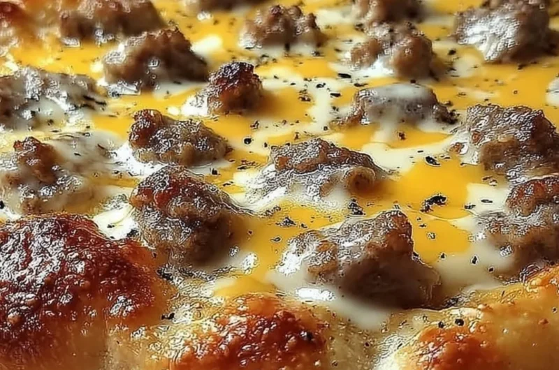 Delicious breakfast pizza topped with sausage gravy