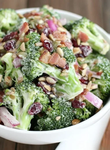 Creamy broccoli salad with fresh vegetables and a creamy dressing