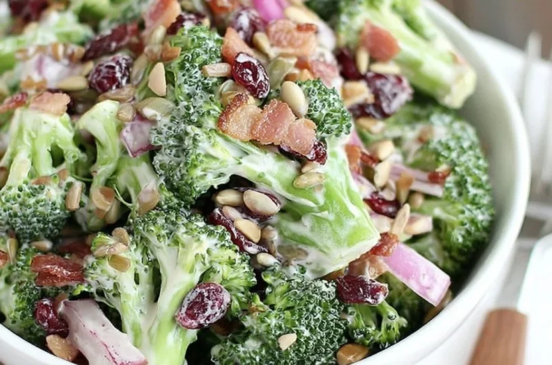 Creamy broccoli salad with fresh vegetables and a creamy dressing