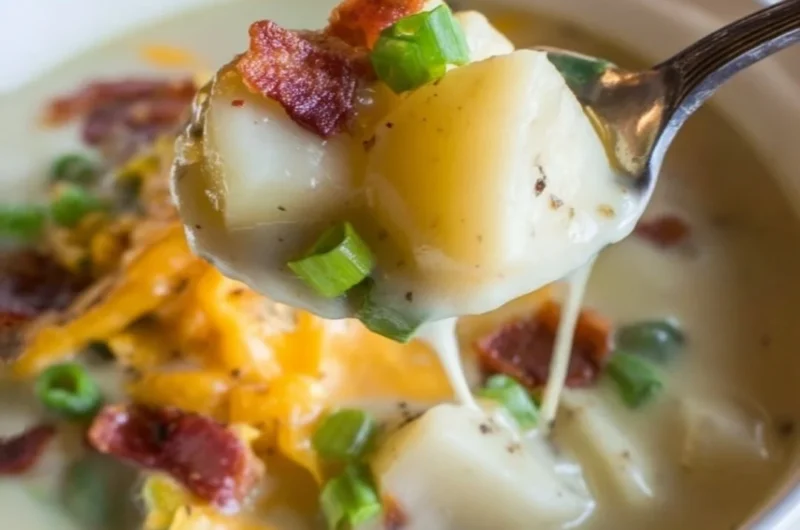 Delicious Crock Pot Loaded Baked Potato Soup with toppings
