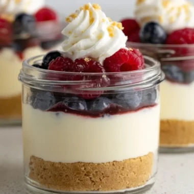 Delicious protein cheesecake jars with fresh toppings