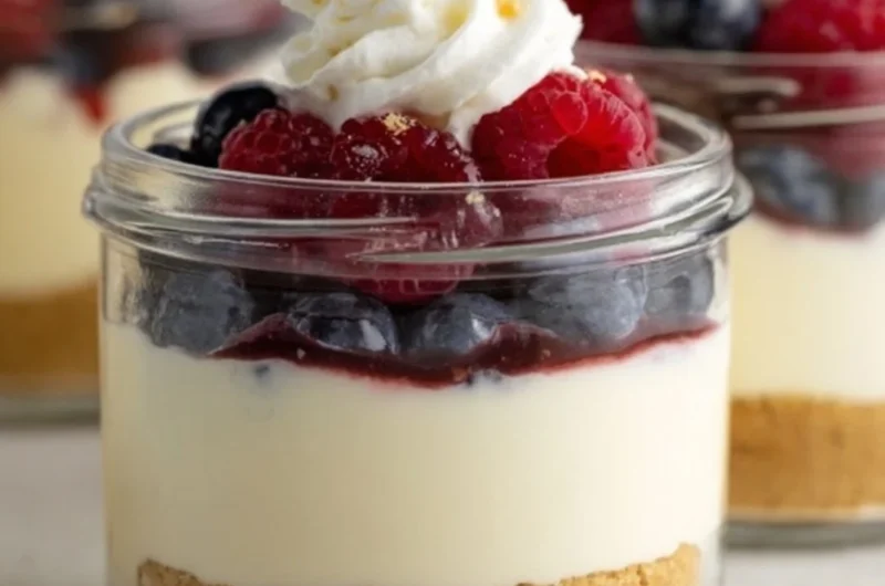 Delicious protein cheesecake jars with fresh toppings