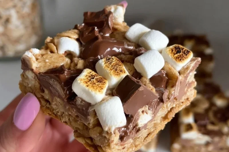 No-bake Golden Grahams S'mores Bars with marshmallows and chocolate.