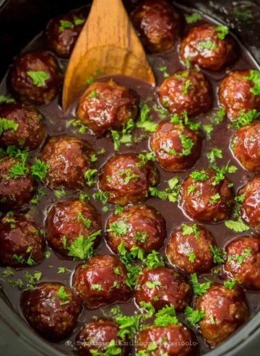 Delicious grape jelly meatballs served on a platter, perfect for appetizers.