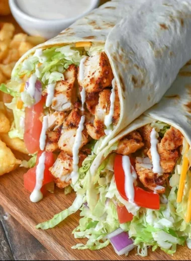 Grilled chicken wrap with chipotle mayo served on a plate