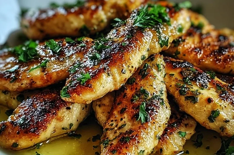 Delicious juicy Greek chicken tenders served with vibrant vegetables and sauce