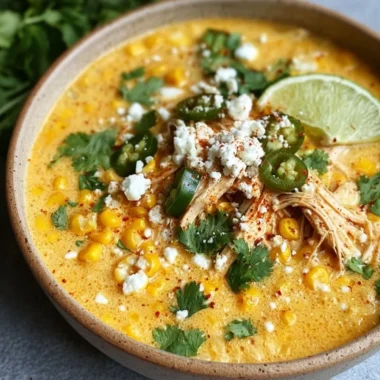 Bowl of Mexican Street Corn Soup garnished with cilantro and lime.