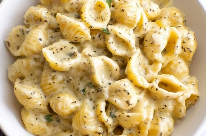 Delicious one pot garlic butter pasta topped with parsley