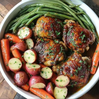 Slow Cooker Honey Garlic Chicken with fresh vegetables ready to serve.