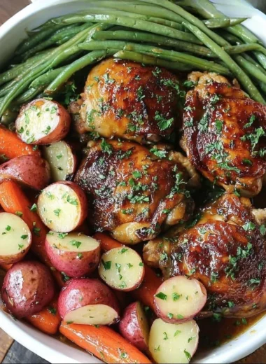 Slow Cooker Honey Garlic Chicken with fresh vegetables ready to serve.
