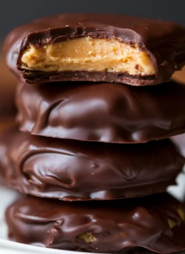 3-ingredient healthy no bake chocolate peanut butter candies on a plate