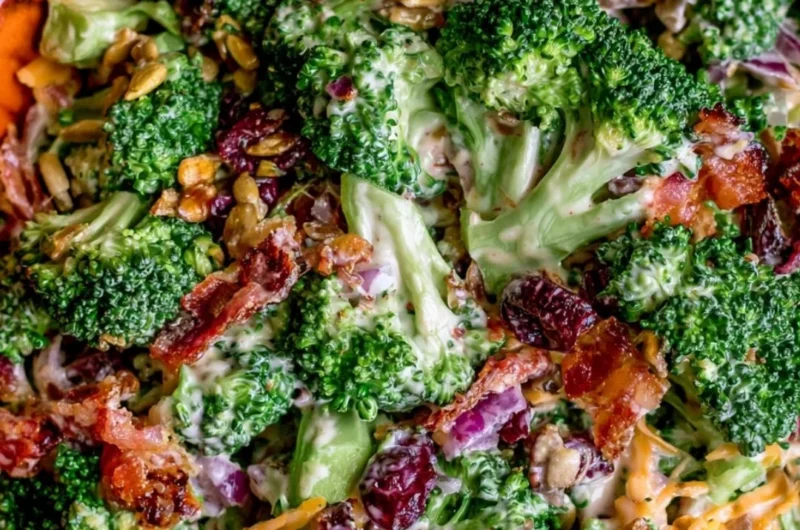 Delicious best broccoli salad with fresh ingredients and vibrant colors.