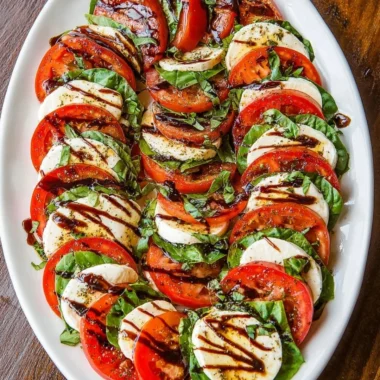 Fresh Caprese Salad with mozzarella, tomatoes, and basil on a plate.