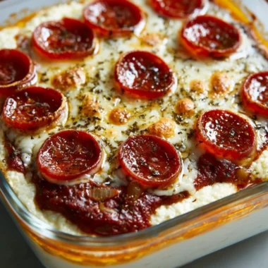Delicious cottage cheese pizza bowl topped with fresh ingredients