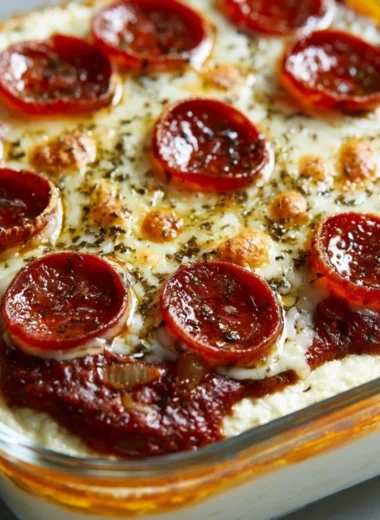Delicious cottage cheese pizza bowl topped with fresh ingredients