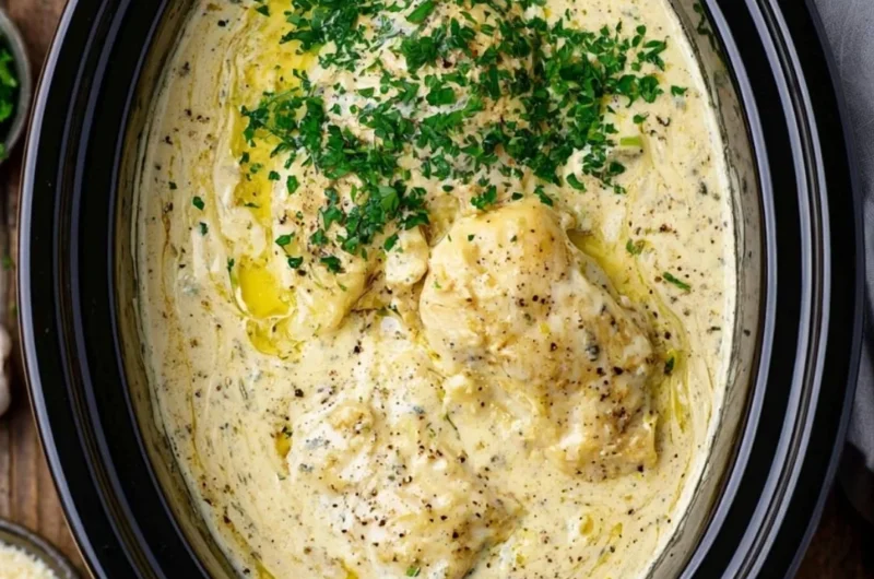 Delicious Crock Pot Angel Chicken served with vegetables on a plate