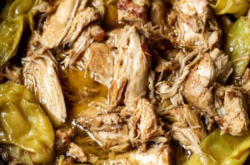 Delicious plate of Mississippi Chicken served with sides and garnished.