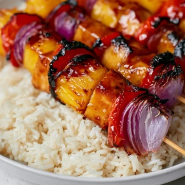 Delicious pineapple chicken kabobs on a grill, perfect for summer meals