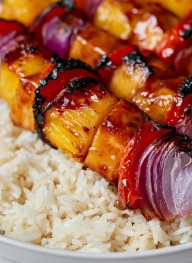 Delicious pineapple chicken kabobs on a grill, perfect for summer meals