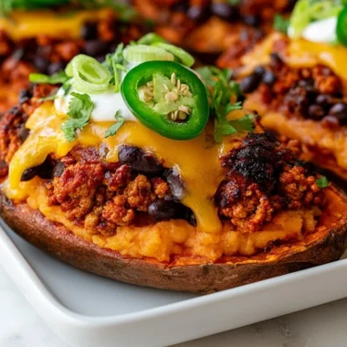 Protein loaded sweet potato boats topped with tasty ingredients