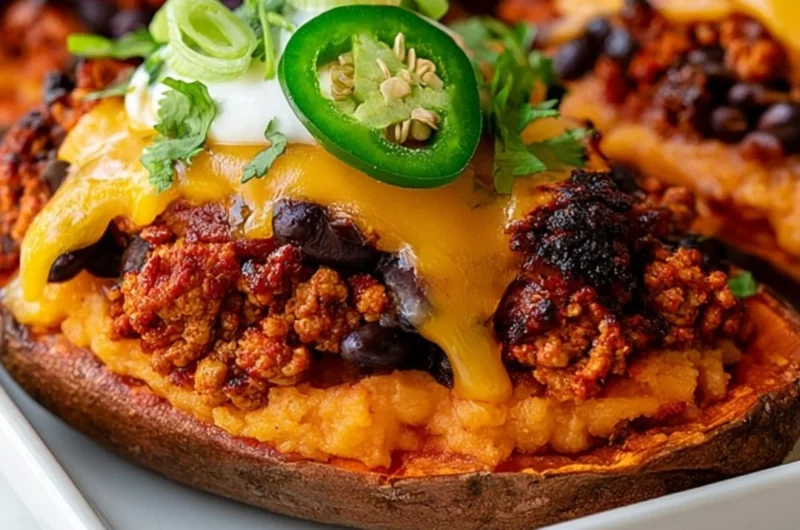 Protein loaded sweet potato boats topped with tasty ingredients