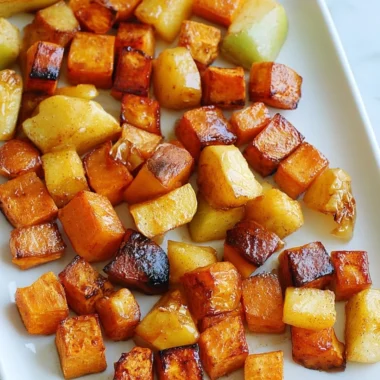 Roasted apple cinnamon sweet potatoes served on a plate