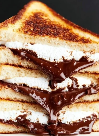 Delicious S'mores Grilled Cheese sandwich with chocolate and marshmallows