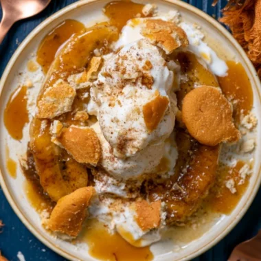 Delicious Southern Bananas Foster dessert with caramelized bananas in rum sauce