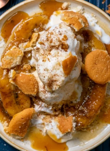 Delicious Southern Bananas Foster dessert with caramelized bananas in rum sauce