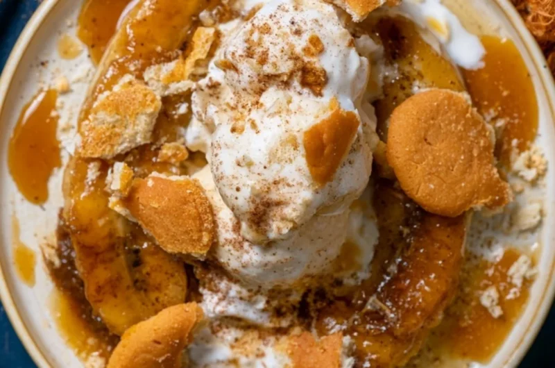 Delicious Southern Bananas Foster dessert with caramelized bananas in rum sauce