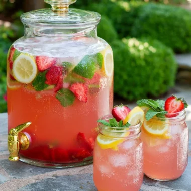 A refreshing sparkling lemonade punch served in a clear glass with lemon slices.