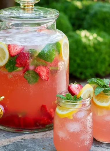 A refreshing sparkling lemonade punch served in a clear glass with lemon slices.