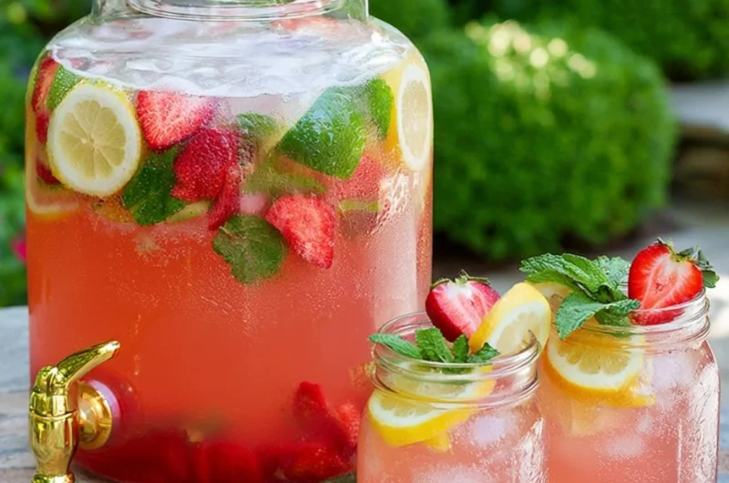 A refreshing sparkling lemonade punch served in a clear glass with lemon slices.
