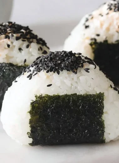 Spicy Tuna Rice Ball garnished with green onions