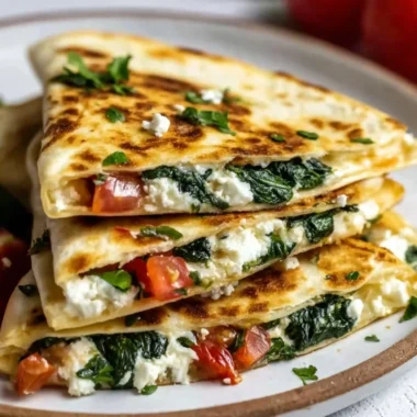 Spinach and feta quesadillas served with salsa and avocado