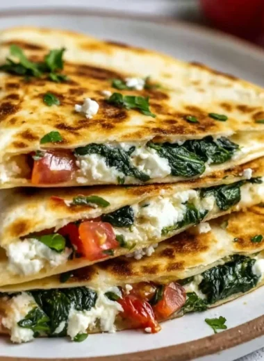 Spinach and feta quesadillas served with salsa and avocado