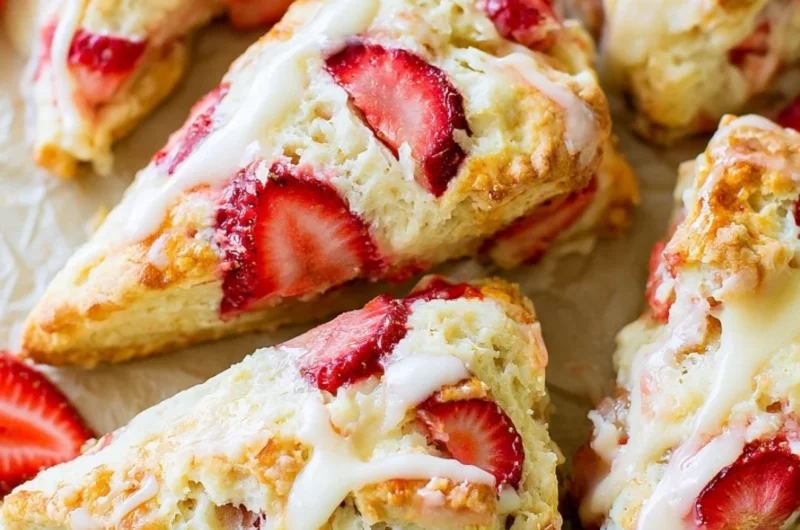Freshly baked strawberries and cream scones on a decorative plate