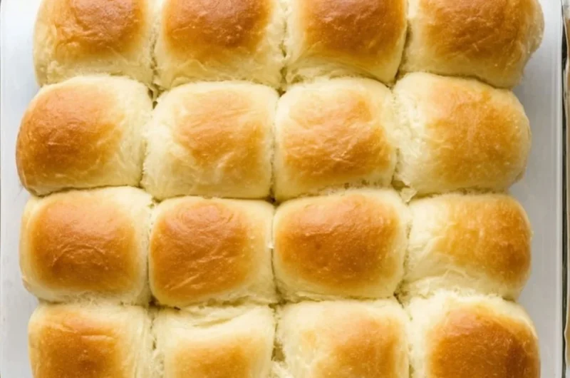 Freshly baked Texas Roadhouse Rolls with honey butter spread on top.