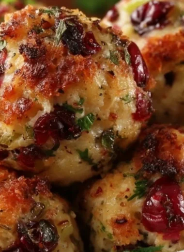 Thanksgiving stuffing balls served in a festive dish