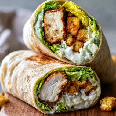Golden-brown chicken caesar wraps filled with crispy chicken and creamy dressing.