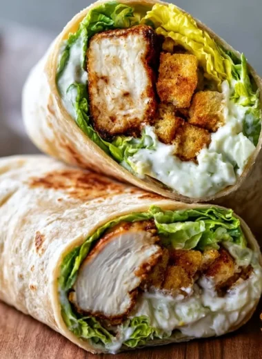 Golden-brown chicken caesar wraps filled with crispy chicken and creamy dressing.
