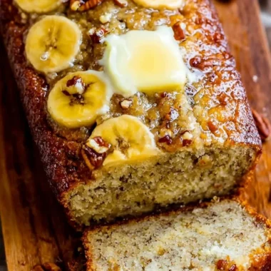 Delicious slices of world's best banana bread on a wooden table