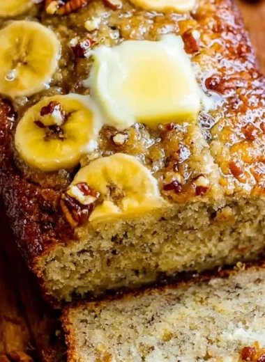 Delicious slices of world's best banana bread on a wooden table