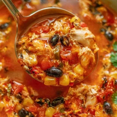Delicious Chicken Tortilla Soup garnished with crispy tortilla strips and fresh cilantro