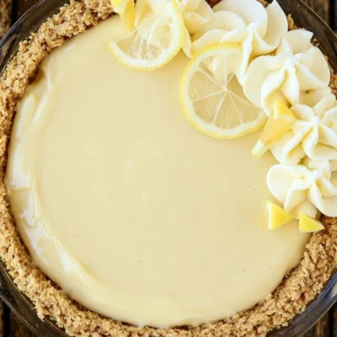 Easy Lemon Cream Pie topped with whipped cream and lemon zest