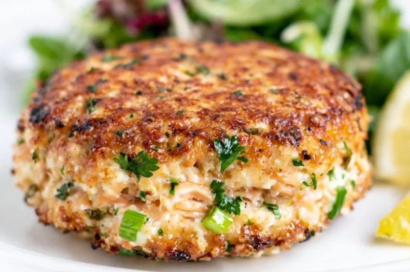 Delicious low carb salmon patties served on a plate