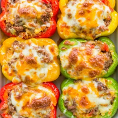 Delicious Keto Stuffed Bell Peppers filled with cheese and spices